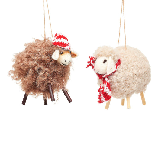 White Brown Felt Sheep Hanging Christmas Decorations