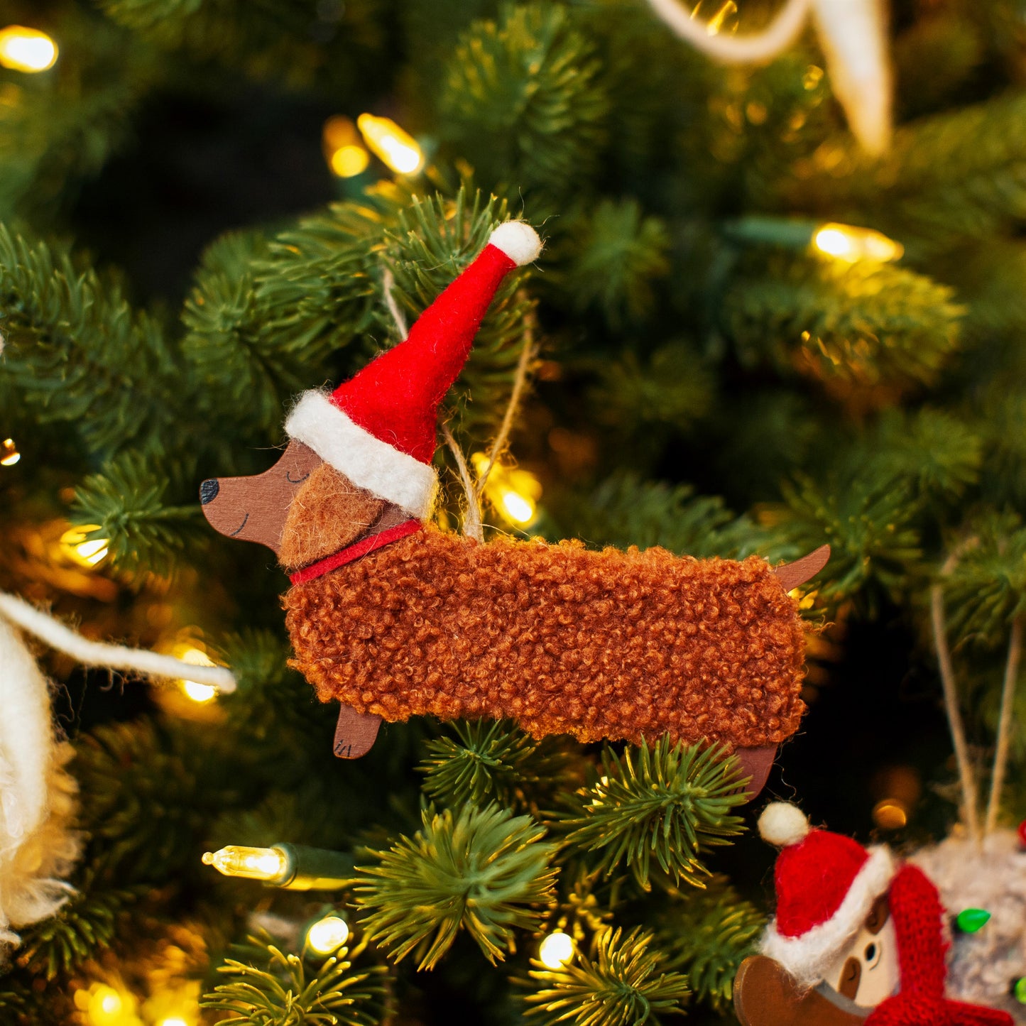 Festive Dachshund Sausage Dog Felt Christmas Tree Decoration