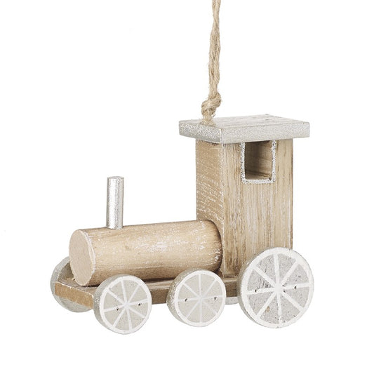 Wooden & Silver Train Christmas Tree Decoration