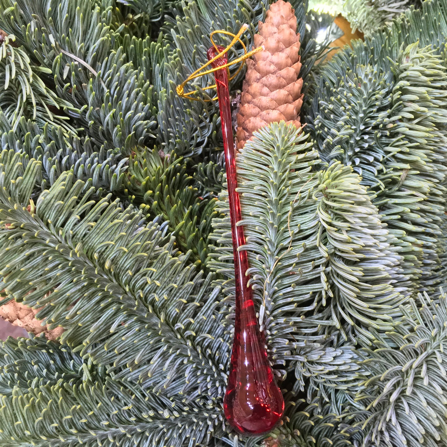 Two sizes of red glass hanging drop Christmas decoration