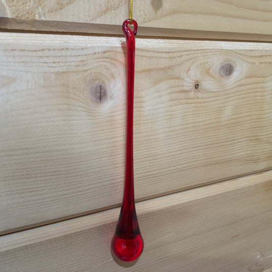 Two sizes of red glass hanging drop Christmas decoration