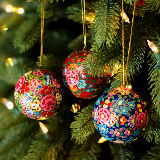 Kashmiri Floral Papier-mâché Christmas Tree Decorations
