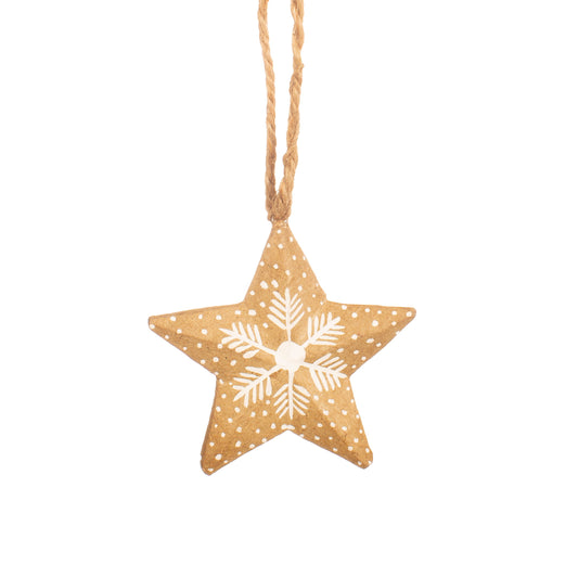 Star Shaped White Snowflake Papier-mâché Christmas Tree Decoration