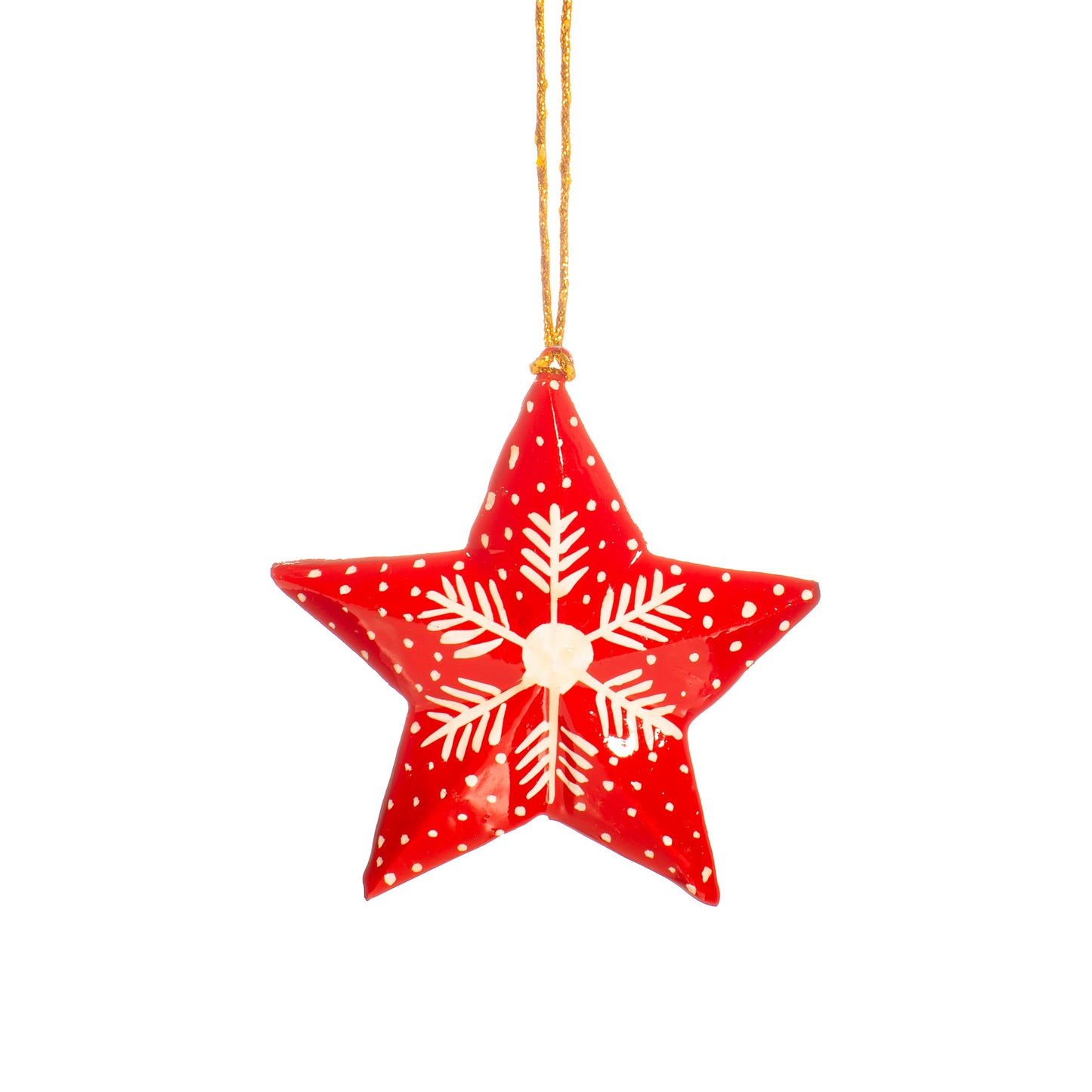 Red Snowflake Star Shaped Papier-mâché Christmas Tree Decoration