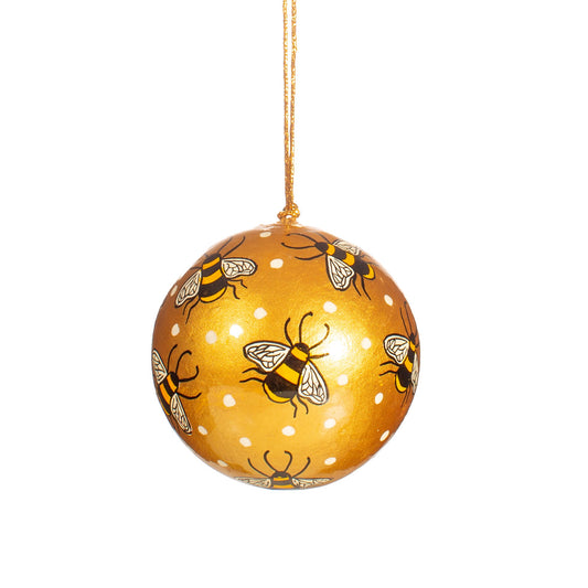 Gold Bee Polka Dot Papier-mâché Christmas Tree Bauble