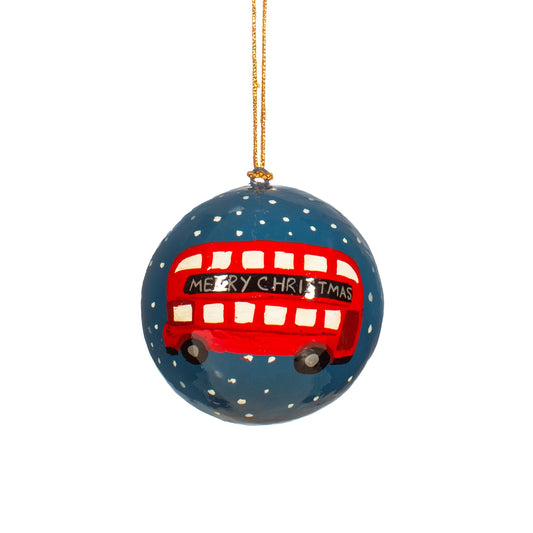Festive London Bus Papier-mâché Christmas Tree Bauble
