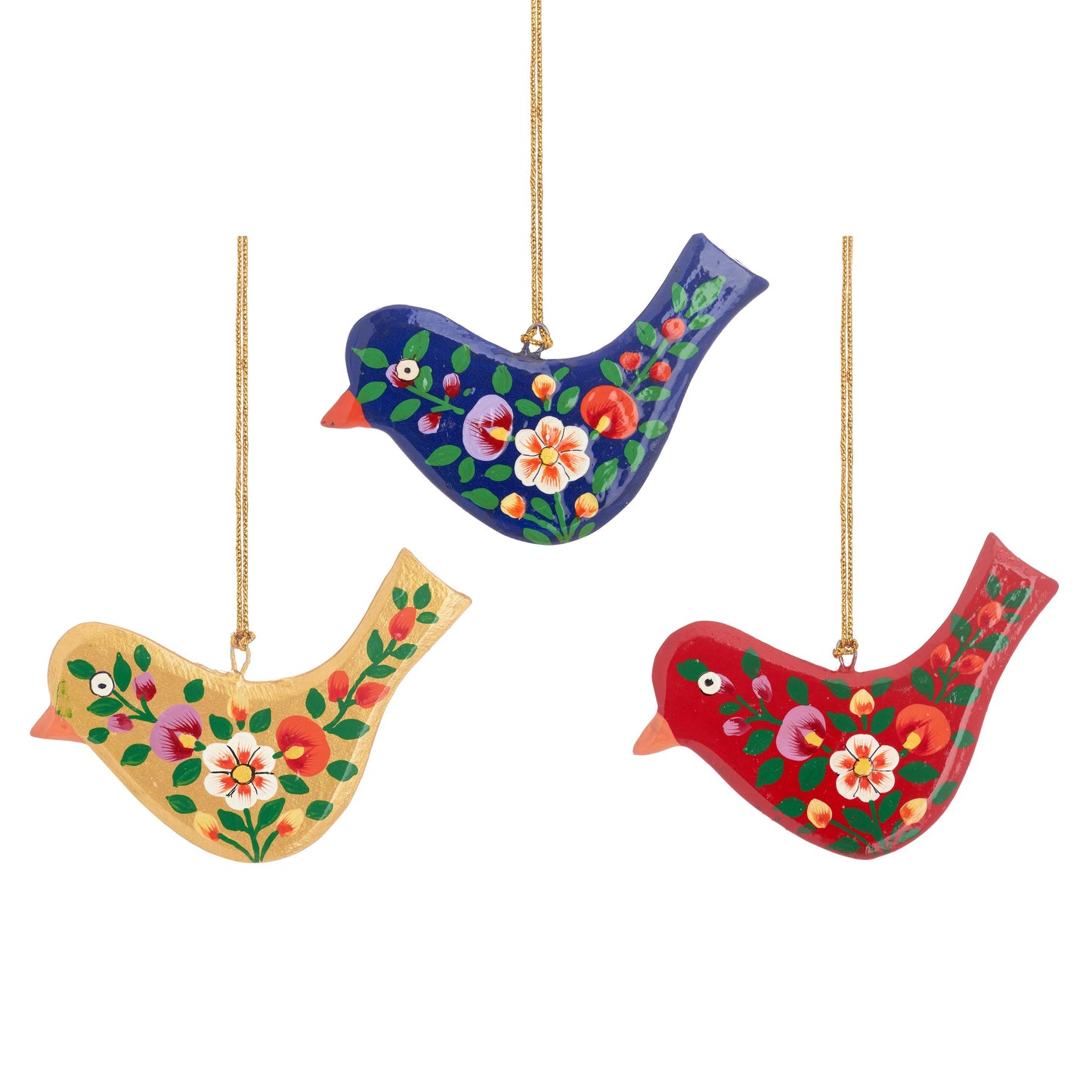 Kashmiri Festive Birds Wooden Christmas Tree Decorations