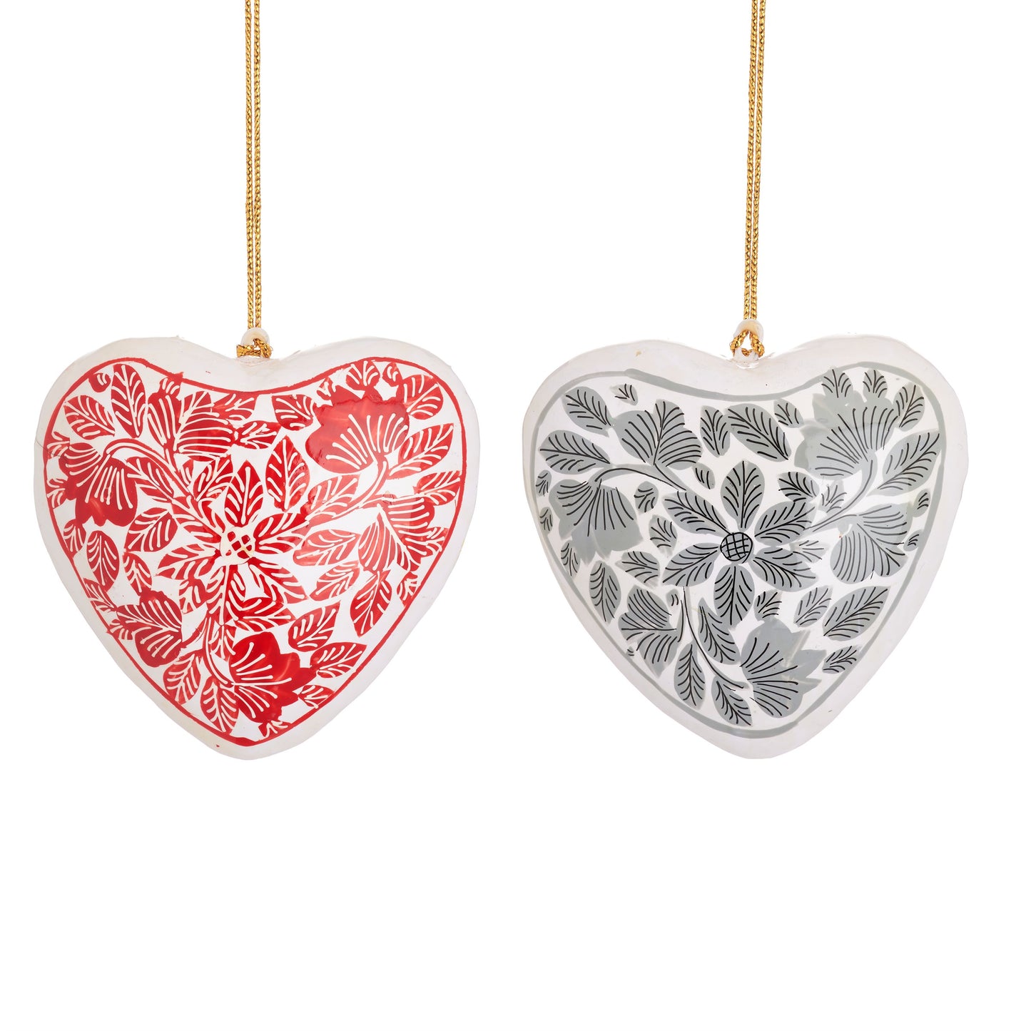 Kashmiri Leaf Pattern Heart Shaped Papier-mâché Christmas Tree Baubles