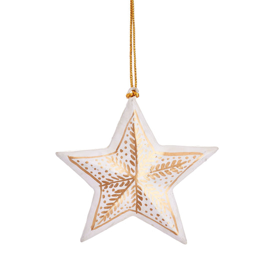 White & Gold Star Wooden Christmas Tree Decoration