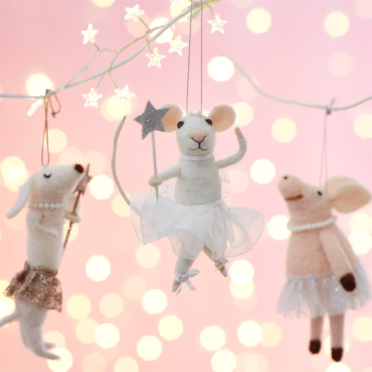 White Fairy Mouse With Star Wand Felt Christmas Decoration
