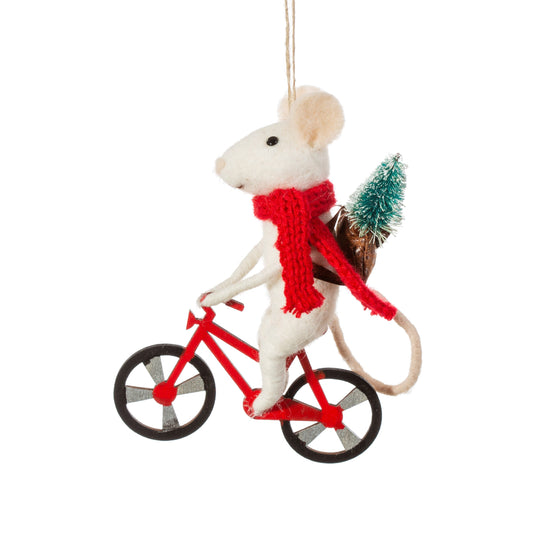 Bicycle Delivery Felt Mouse Christmas Tree Decoration
