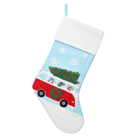 Festive Dogs in Camper Van Embroidered Christmas Stocking