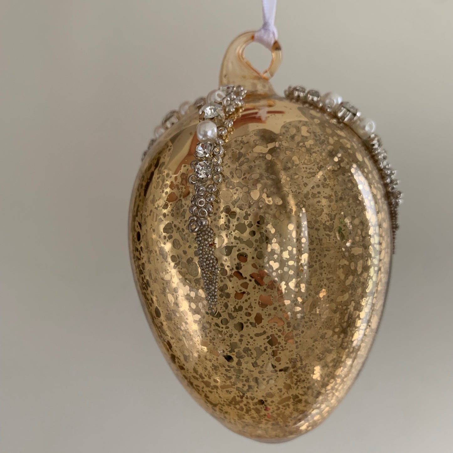Antique Style Gold Shiny Glass Christmas Tree Decoration with Beads (10cm or 6cm Egg)