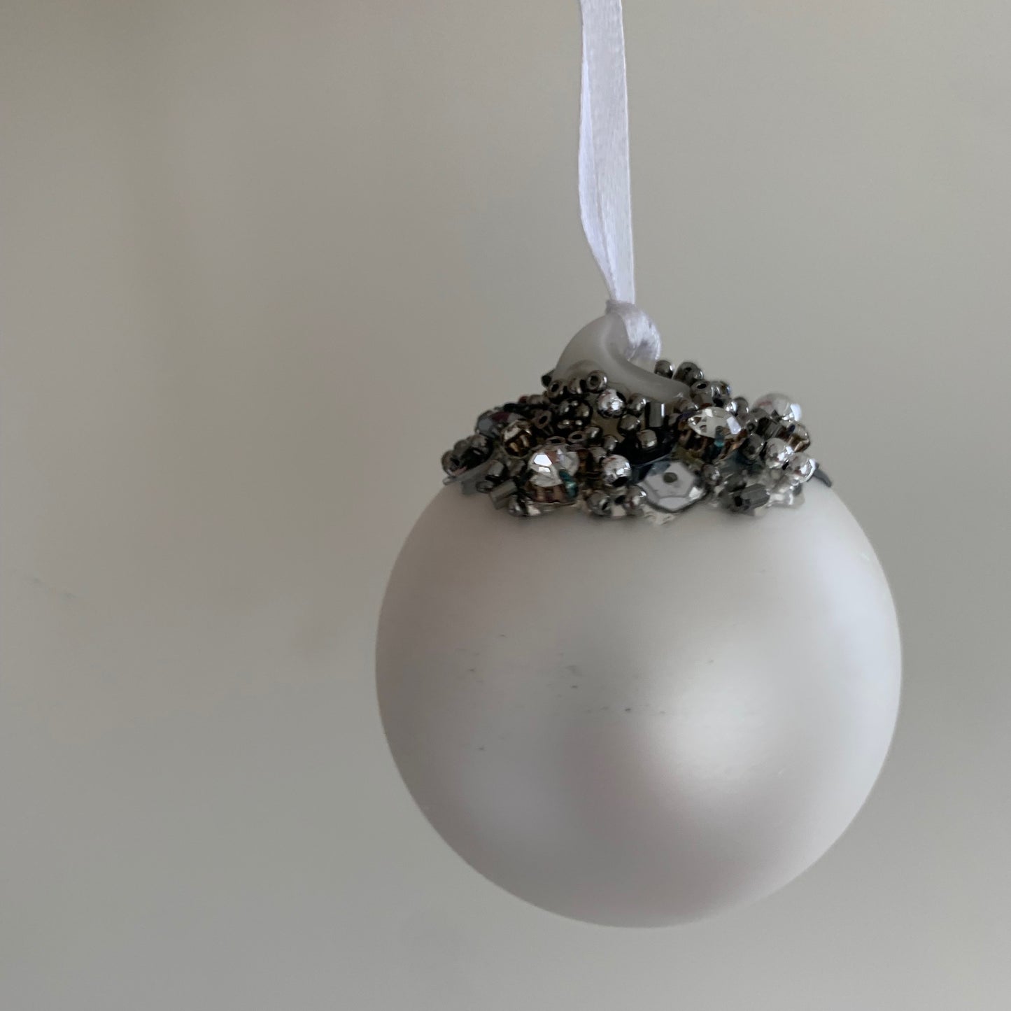 Matt Silver Bauble Glass Christmas Tree Decoration with Beading (4cm)