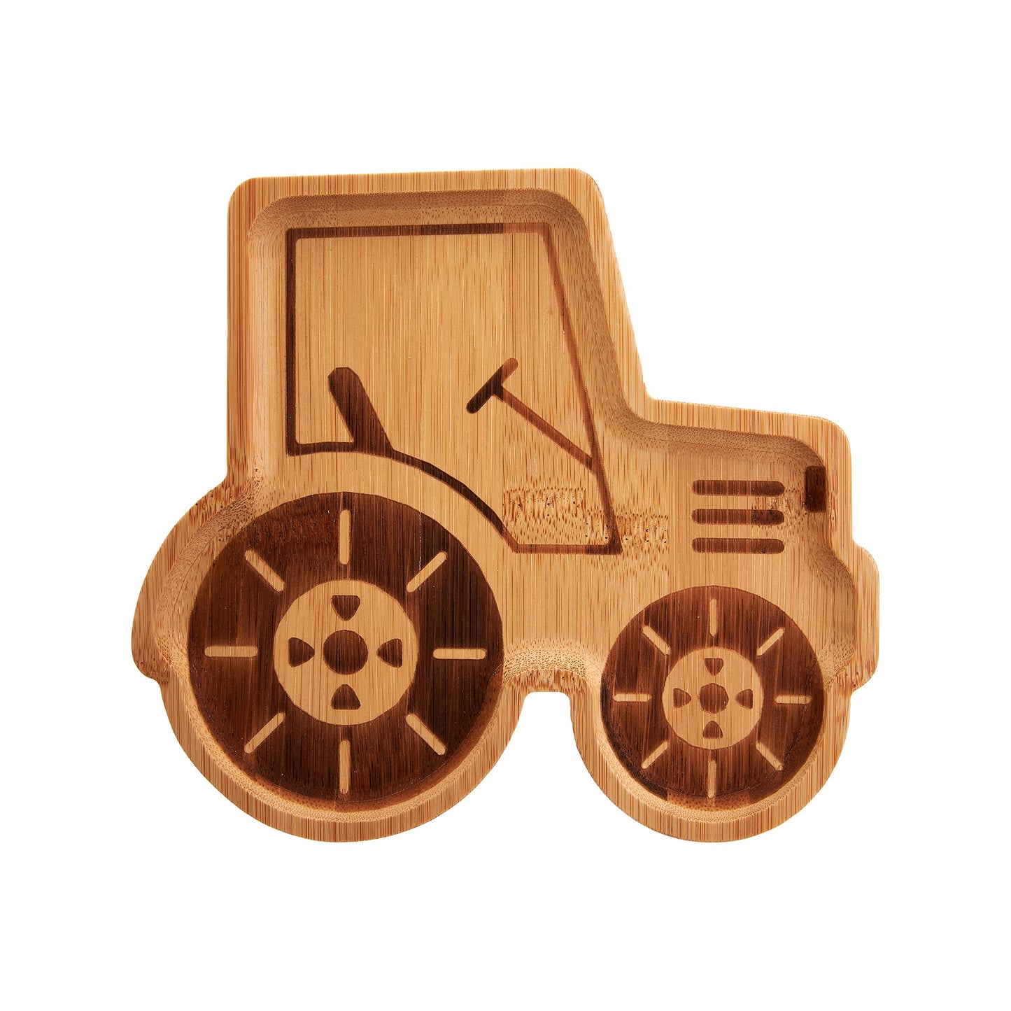 Fun and planet friendly bamboo plate in a tractor design.