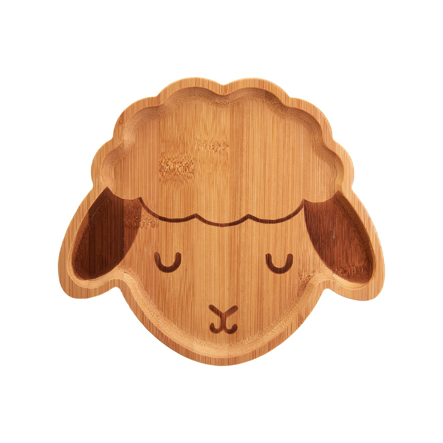 A planet-friendly everyday reusable, this very cute bamboo plate features a sleeping lamb design.