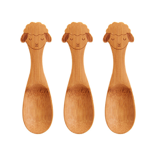 A planet-friendly everyday reusable, these very cute bamboo spoons (set of 3) features a sleeping lamb design.