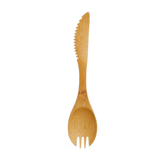 A must-have everyday reusable, this bamboo splayd combines a spoon, fork and knife in one.