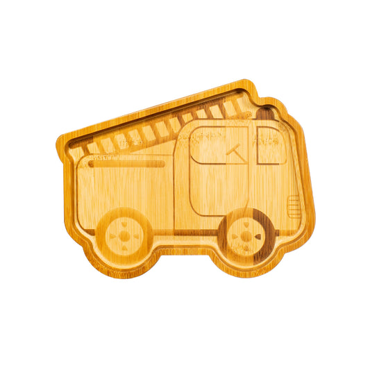 A planet-friendly everyday reusable, this fun and gorgeous bamboo plate features a fire engine design.