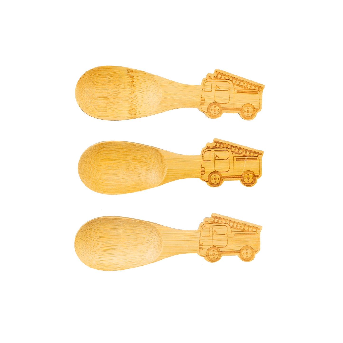 A planet-friendly everyday reusable, this set of 3 bamboo spoons features a fun fire engine design.