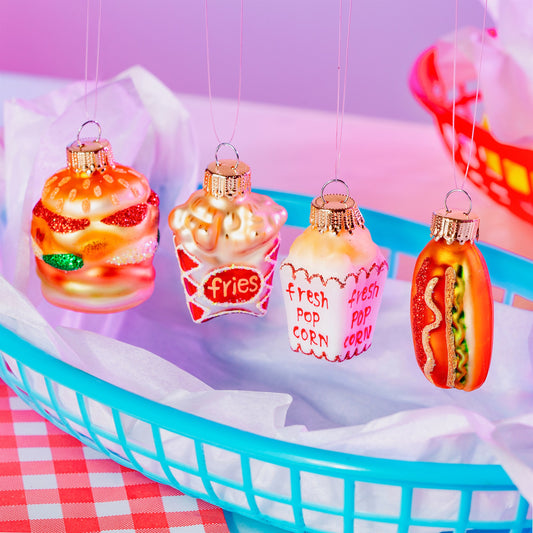 Ahh fast food...the food of kings!!! These quirky and fun mini fast food glass Christmas decoration look almost good enough to eat (please don't)!