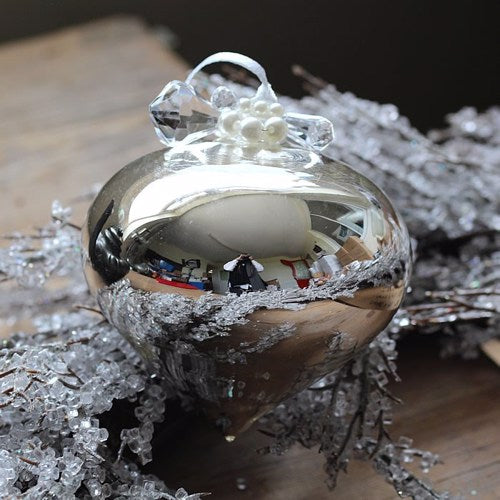 Silver Sultan Shaped Glass Bauble with Beads Christmas Tree Decoration
