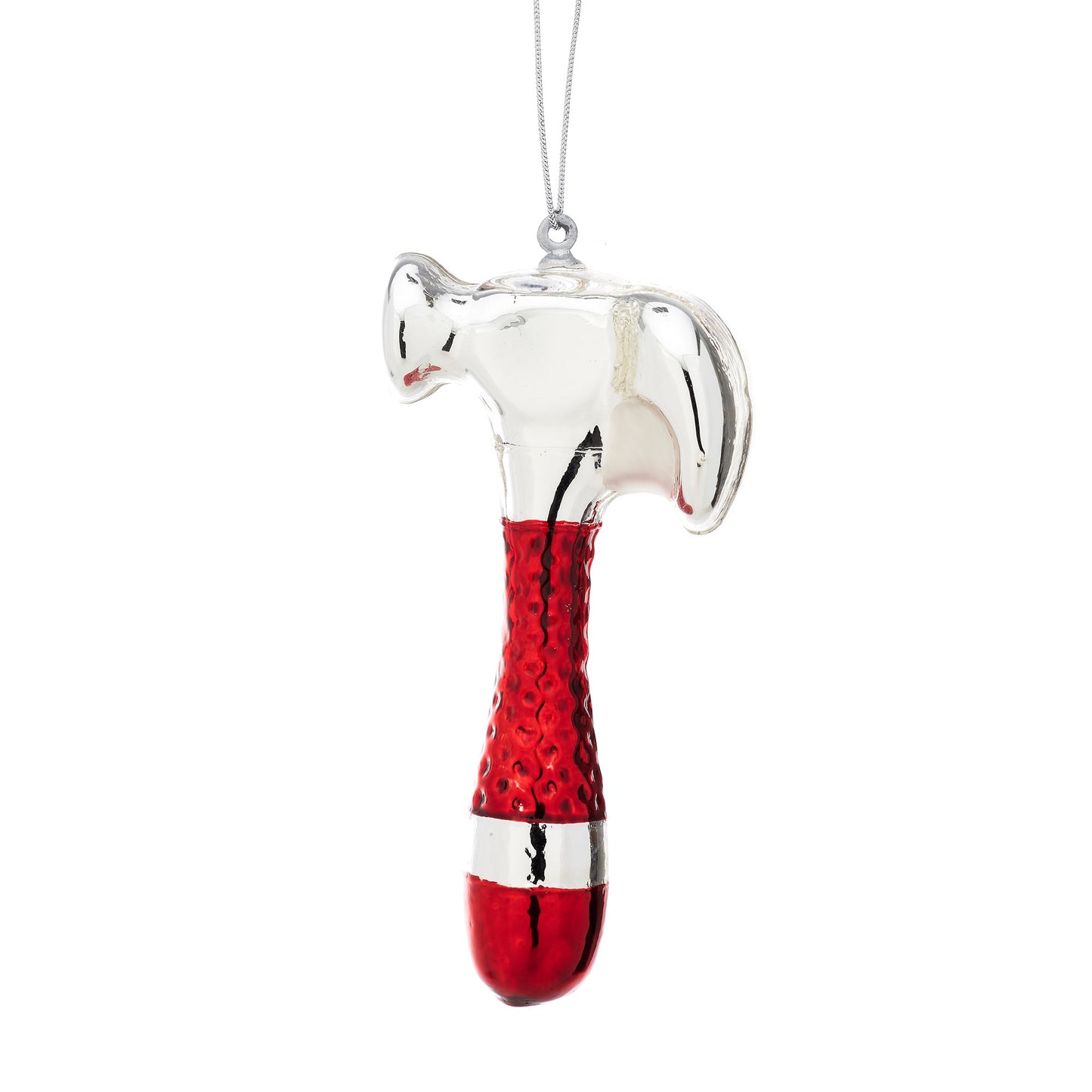 A red and silver hammer (yes, you read that right!) Christmas decoration to be hung on your tree or in your home. Fun, festive gift for any DIY enthusiasts!