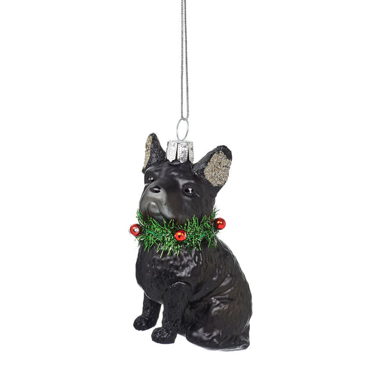 Black Frenchie with Tinsel Collar Christmas Tree Decoration