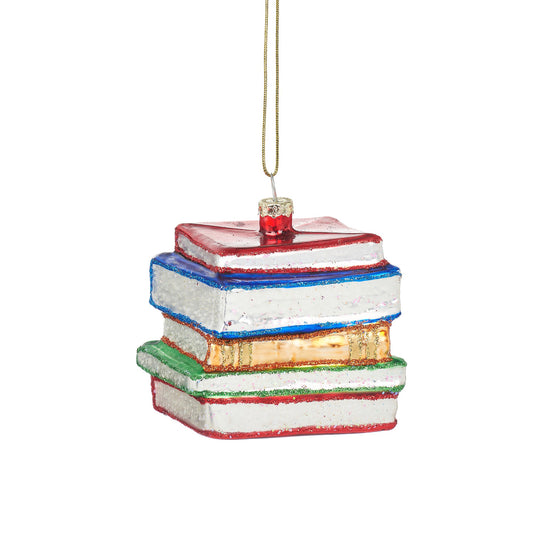 Stack of Books Glass Christmas Tree Decoration