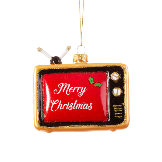 This retro red and gold glass TV hanging ornament with a festive 'Merry Christmas' message on the screen will definitely be a talking point this year!