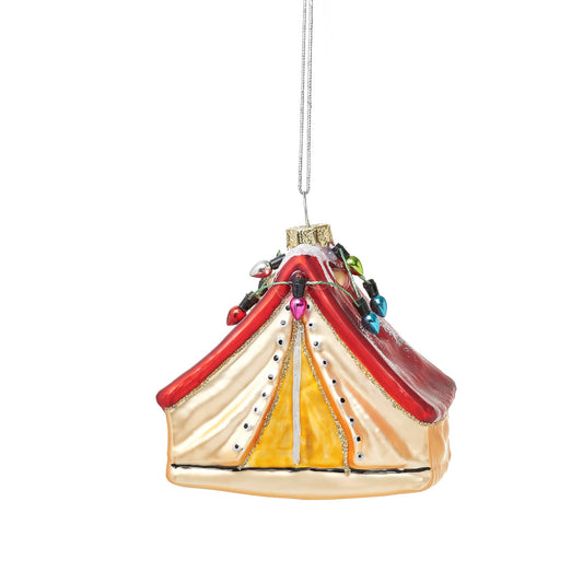 Very cool red and yellow tent shaped Christmas tree decoration. There are even teeny, tiny Christmas lights!!!