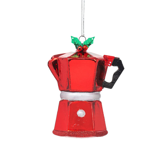 This red and silver coffee pot/espresso maker with holly on the top will help you get of bed on Christmas morning (although you may also need a dose of the real thing!).