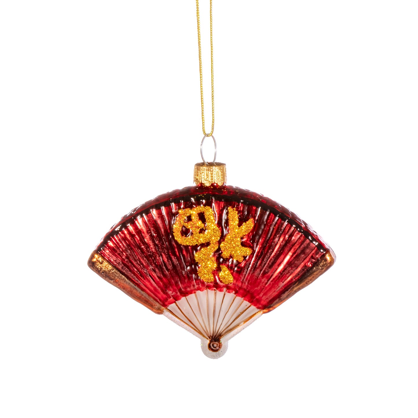 Red Gold Chinese Fan Glass Christmas Tree Decoration