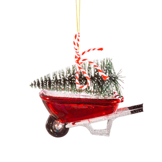 Wheelbarrow Carrying Tree Glass Christmas Decoration