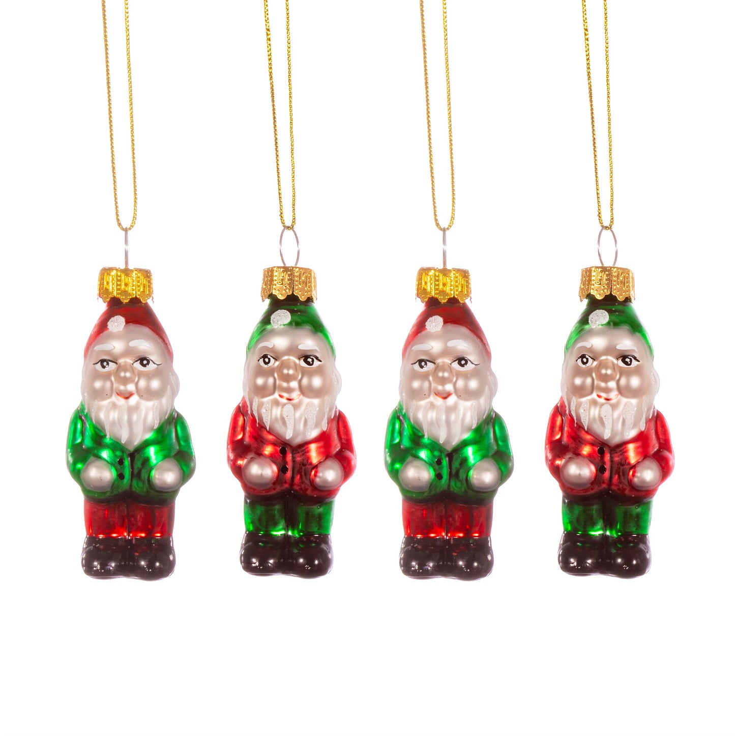 Garden Gnome Glass Christmas Tree Decorations (Set of 4)