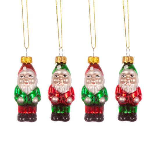 Garden Gnome Glass Christmas Tree Decorations (Set of 4)