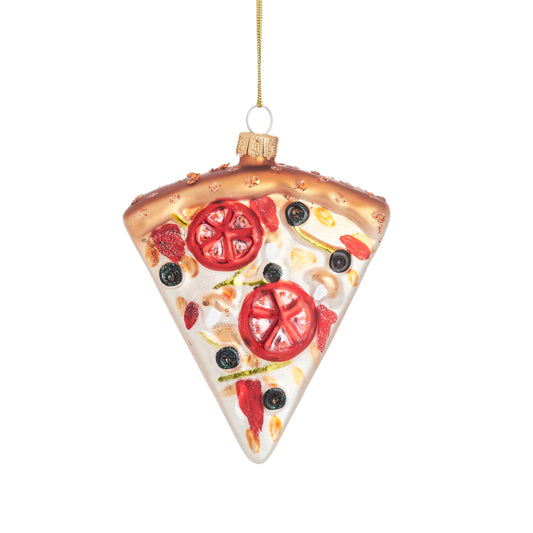 Tomato & Olive Pizza Slice Glass Christmas Tree Decoration