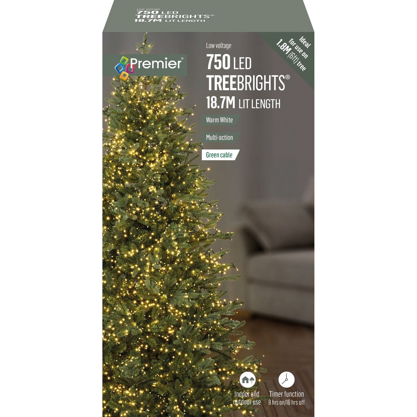 750 Warm White Treebright LED String Indoor & Outdoor Lights (18.7 metres) 6ft tree
