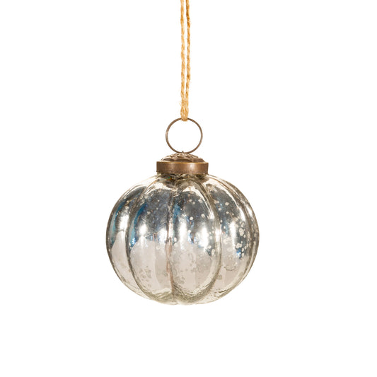 Silver Recycled Glass Melon Shaped Christmas Tree Bauble