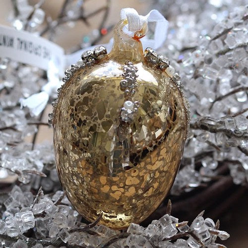Antique Style Gold Shiny Glass Christmas Tree Decoration with Beads (10cm or 6cm Egg)
