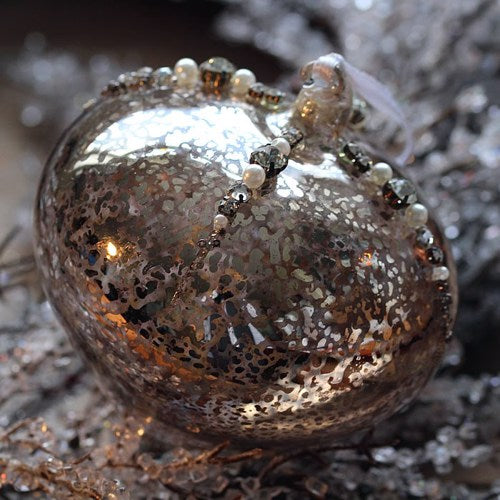Antique Style Silver Shiny Glass Christmas Tree Decoration with Beads (10cm Sultan)
