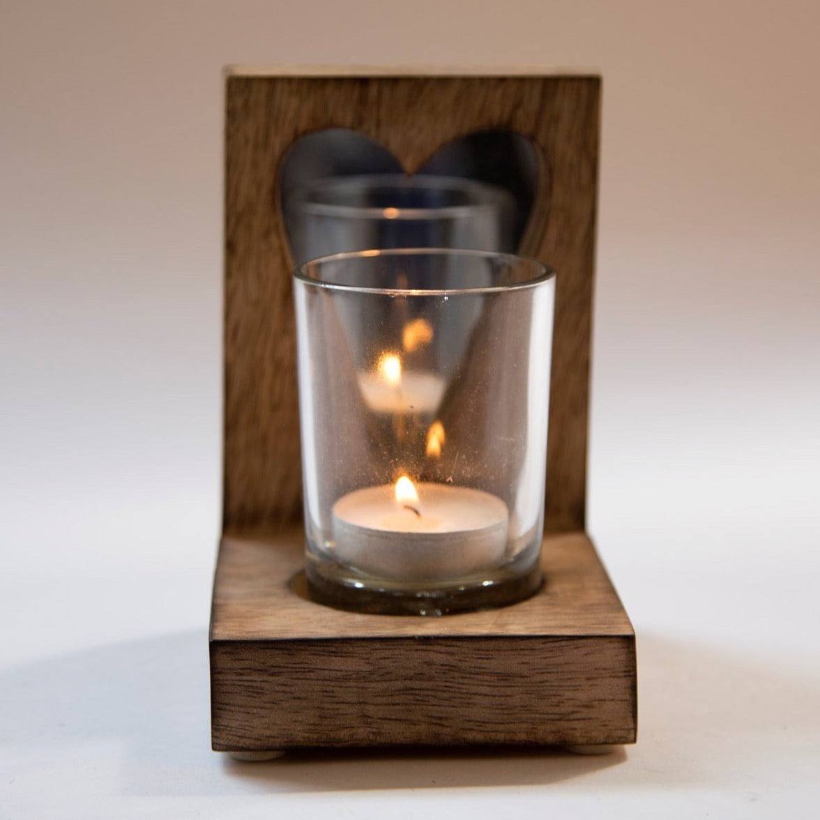 Mirror Heart Wooden Tealight Holder for Valentines and Wedding table settings