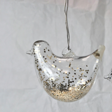 Glitter Dome Bird Hanging Tree Decoration in Silver or Gold