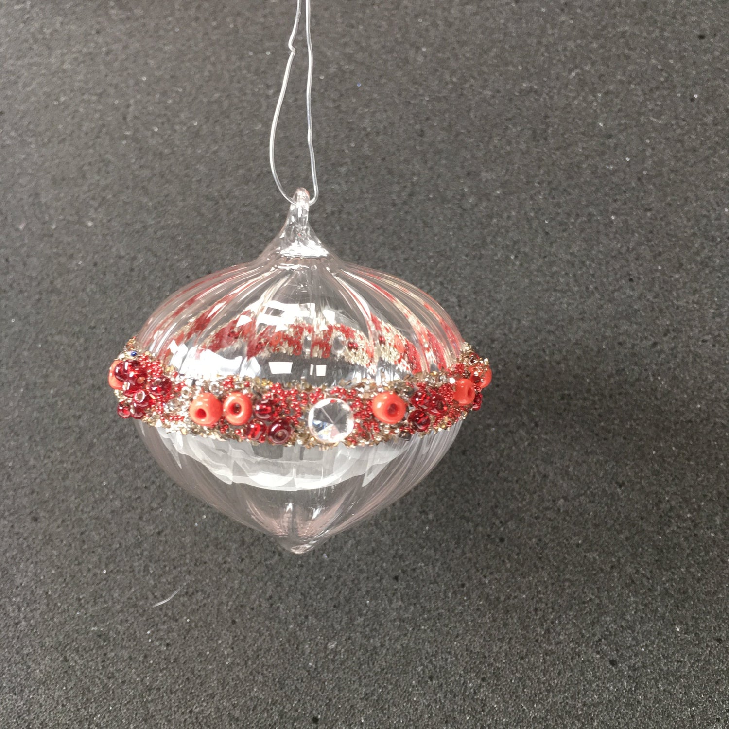 Red Beaded Small Handmade Glass Sultan Hanging Decorations for Christmas Trees, Weddings and Window Decorating.
