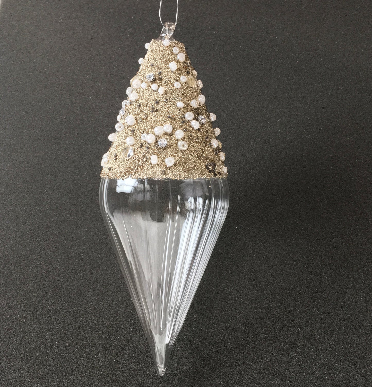 White and Gold Beaded Handmade Glass Finial Hanging Decorations