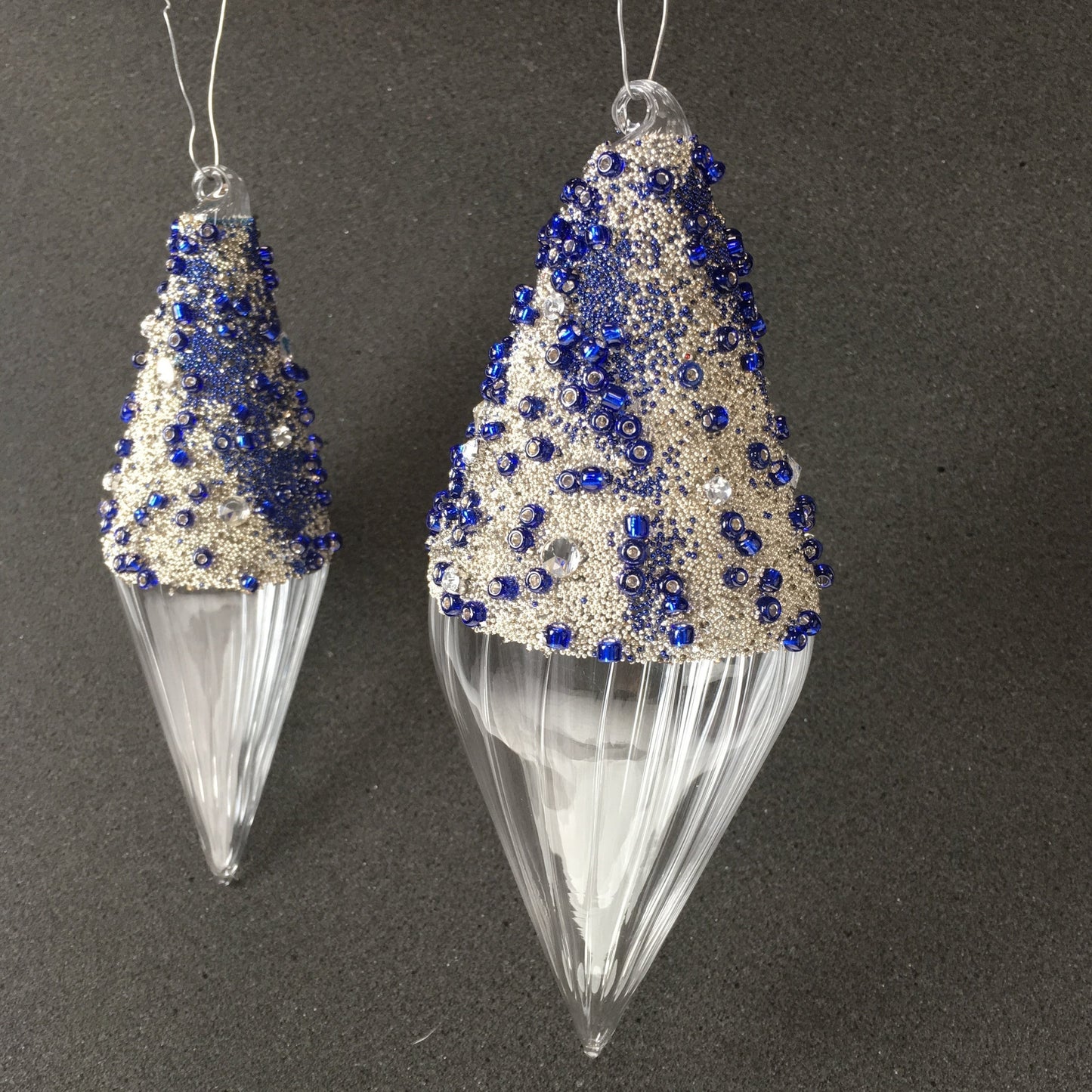 Blue Beaded Handmade Glass Finial Hanging Decorations for Weddings, Wall or Window Decorations and Christmas Decorations