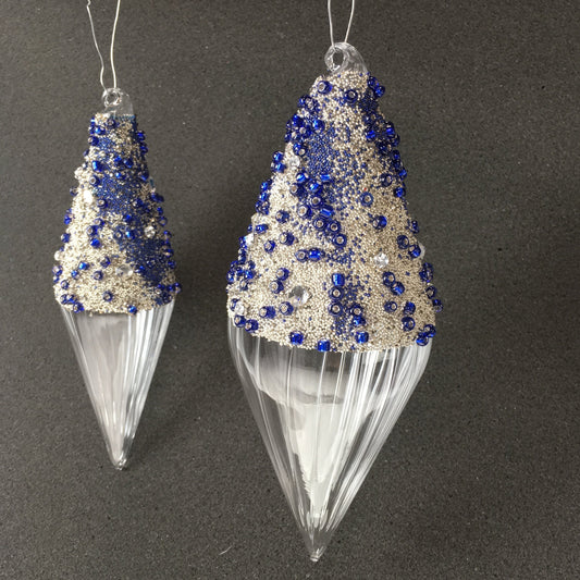 Blue Beaded Handmade Glass Finial Hanging Decorations for Weddings, Wall or Window Decorations and Christmas Decorations
