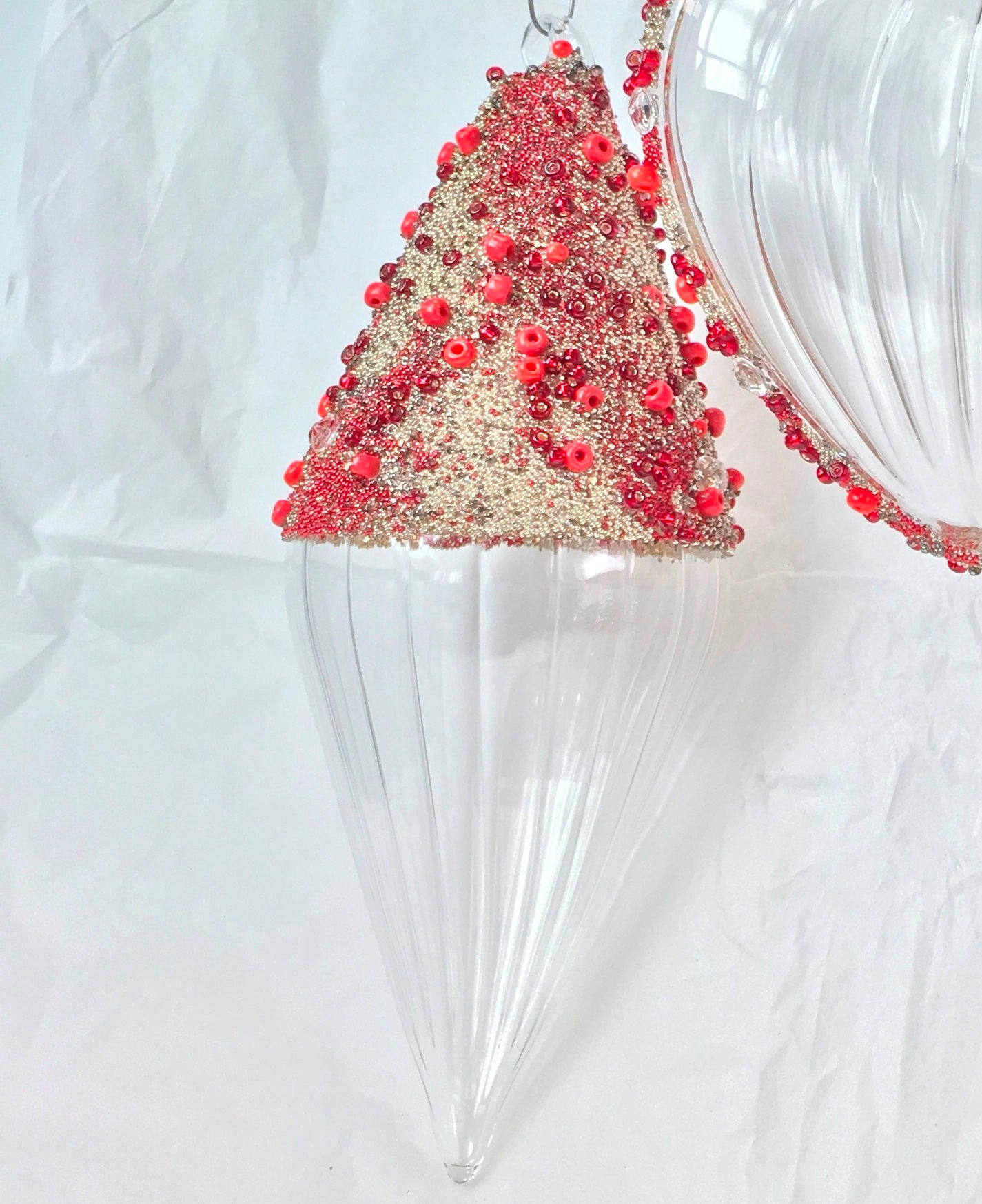 Red Beaded Handmade Glass Finial Hanging Decorations  for Weddings, Christmas and Valentine's Day.