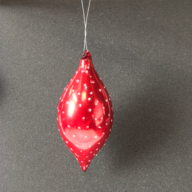 Red Finial Decoration with Snow White Dots For Hanging on the Christmas Tree.