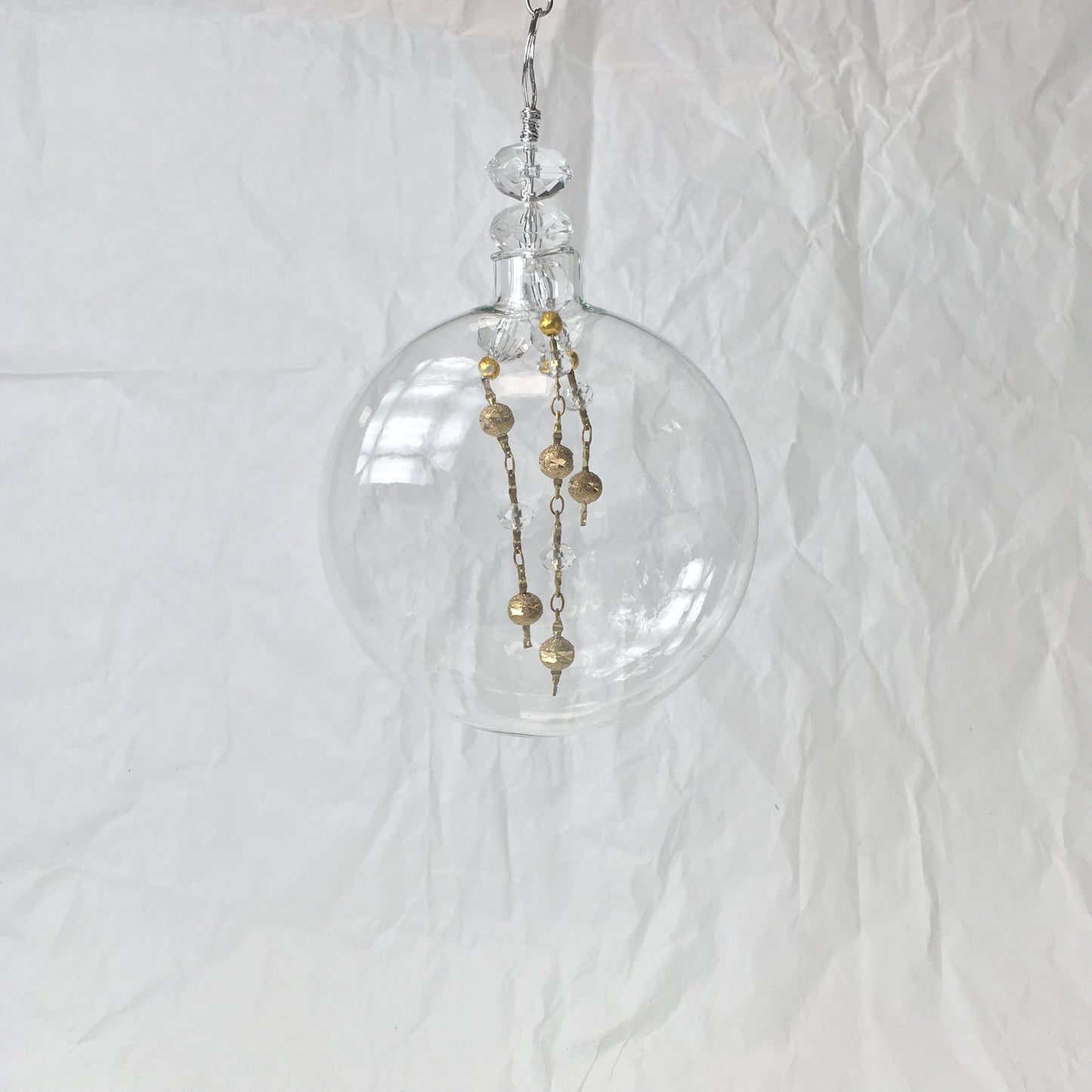 Clear Handmade Glass Decorations with Brass and Clear Beads for Christmas and Wedding Decorating